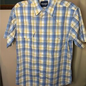 Wrangler Men's Blue and Yellow Plaid Shirt